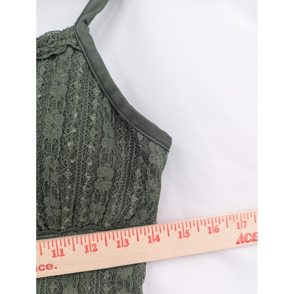 Olive‎ Green Lace Midi Dress Handkerchief Hem Square M 8-10 NoBo Fairy Grunge - Picture 5 of 7